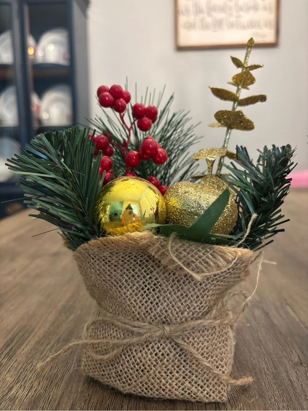 Hobby Lobby Gold and Red Burlap Holiday Potted Floral Arrangements - Set of 2